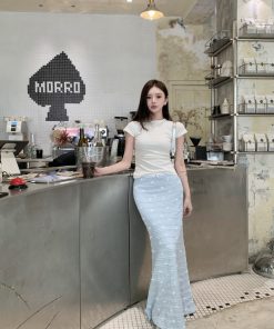 Korean-Style Summer Long Skirt with Bow Print and Lace Floral Fishtail Design - Vacation Fashion Essential