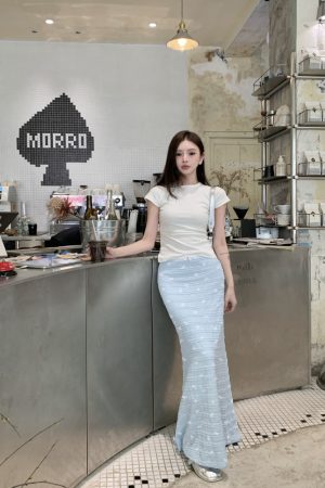Korean-Style Summer Long Skirt with Bow Print and Lace Floral Fishtail Design - Vacation Fashion Essential