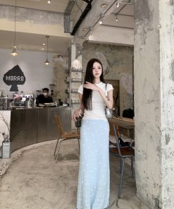 Korean-Style Summer Long Skirt with Bow Print and Lace Floral Fishtail Design - Vacation Fashion Essential