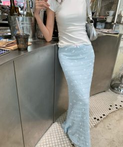 Korean-Style Summer Long Skirt with Bow Print and Lace Floral Fishtail Design - Vacation Fashion Essential