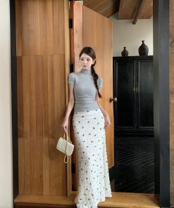 Korean-Style Summer Long Skirt with Bow Print and Lace Floral Fishtail Design - Vacation Fashion Essential