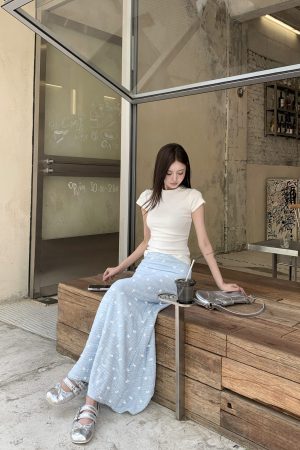 Korean-Style Summer Long Skirt with Bow Print and Lace Floral Fishtail Design - Vacation Fashion Essential