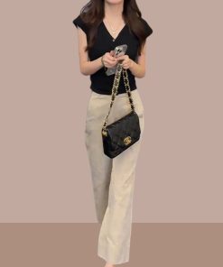 Korean Style Summer Outfit Set for Women - Short Sleeve Top & High-Waisted Slimming Casual Pants, Two-Piece Set