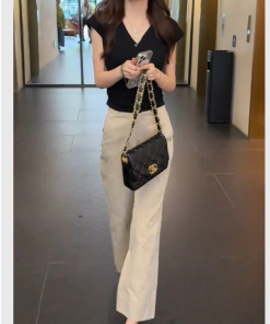 Korean-Style Summer Two-Piece Outfit Set for Women - Short Sleeve Top & High-Waisted Slimming Casual Pants