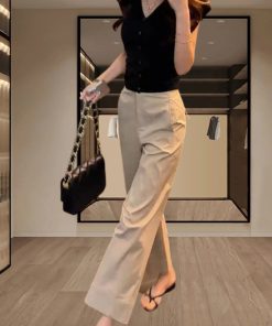Korean-Style Summer Two-Piece Outfit Set for Women - Short-Sleeve Top & High-Waisted Slimming Casual Pants