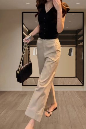 Korean-Style Summer Two-Piece Outfit Set for Women - Short-Sleeve Top & High-Waisted Slimming Casual Pants