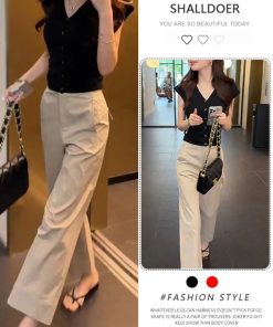 Korean-Style Summer Two-Piece Outfit Set for Women - Short Sleeve Top & High-Waisted Slimming Casual Pants