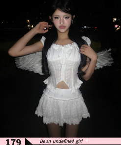 Korean-Style Sweet Embroidered Lace-Up Top - 90s Summer Outfit for a Fresh Oxygen-Feeling Look