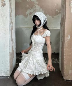 Korean-Style Sweet Embroidered Lace-Up Top - 90s Summer Outfit for a Fresh Oxygen-Feeling Look