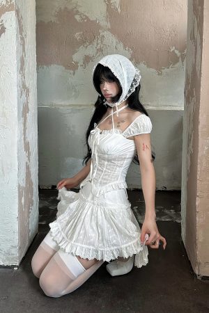 Korean-Style Sweet Embroidered Lace-Up Top - 90s Summer Outfit for a Fresh Oxygen-Feeling Look