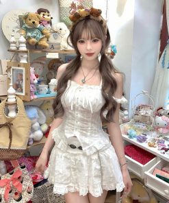 Korean-Style Sweet Embroidered Lace-Up Top - 90s Summer Outfit for a Fresh Oxygen-Feeling Look