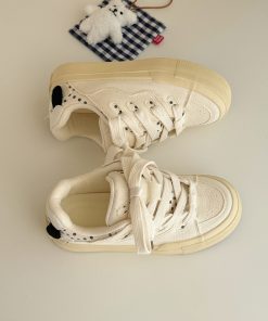 Korean Style Thick-Soled Canvas Sneakers for Women - Versatile White Dog Print Shoes 2025 Trend