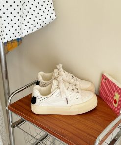Korean Style Thick-Soled Canvas Sneakers for Women - Versatile White Dog Print Shoes 2025 Trend