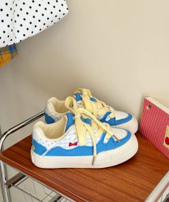 Korean Style Thick-Soled Canvas Sneakers for Women - Versatile White Dog Print Shoes 2025 Trend