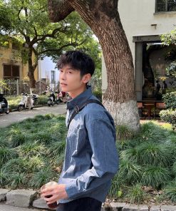 Korean Style Tie-Dye Blue Shirt for Men - Autumn Casual Loose Fit Top, Simple and Clean Design