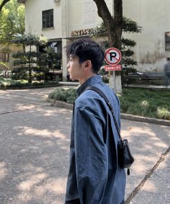 Korean Style Tie-Dye Blue Shirt for Men - Autumn Casual Loose Fit Top, Simple and Clean Design