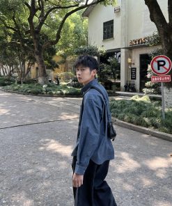 Korean Style Tie-Dye Blue Shirt for Men - Autumn Casual Loose Fit Top, Simple and Clean Design