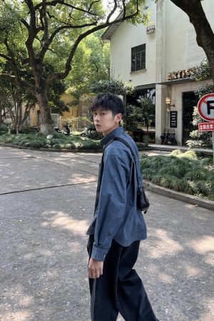Korean Style Tie-Dye Blue Shirt for Men - Autumn Casual Loose Fit Top, Simple and Clean Design