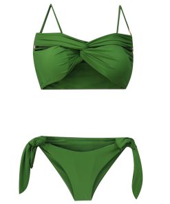 Korean Style Tie Strap Bandeau Push-Up Bikini Swimsuit for Women - Sexy Two-Piece Hot Spring Swimwear for Vacation