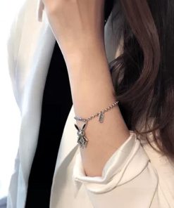 Korean Style TikTok Long Bracelet for Women, 2025 Pure Silver Clavicle Chain with Fairy Rabbit Design, Sweet and Cute Accessory