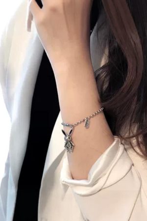 Korean Style TikTok Long Bracelet for Women, 2025 Pure Silver Clavicle Chain with Fairy Rabbit Design, Sweet and Cute Accessory