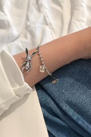 Korean Style TikTok Long Bracelet for Women, 2025 Pure Silver Clavicle Chain with Fairy Rabbit Design, Sweet and Cute Accessory