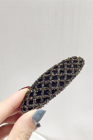 Korean Style Trendy Diamond-Studded Checkered Duckbill Hair Clip - Elegant Rectangular Edge Accessory for Fashionable Looks