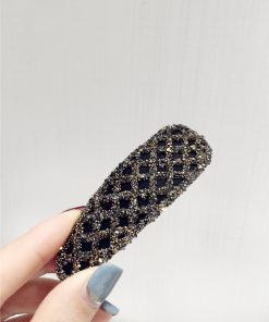 Korean Style Trendy Diamond-Studded Checkered Duckbill Hair Clip - Elegant Rectangular Edge Accessory for Fashionable Looks