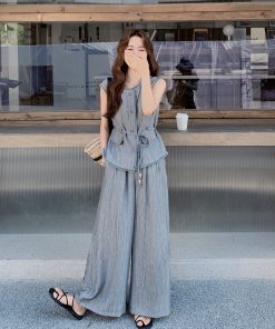 Korean Style Vest and High-Waisted Wide-Leg Pants Two-Piece Set for Women - Unique Slim-Fit Design for Summer 2025