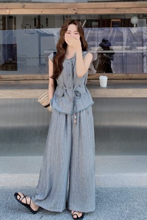 Korean Style Vest and High-Waisted Wide-Leg Pants Two-Piece Set for Women - Unique Slim-Fit Design for Summer 2025