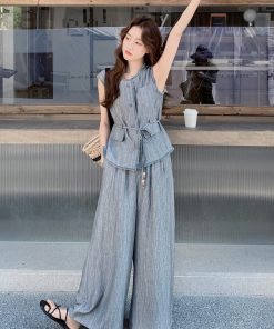 Korean Style Vest and High-Waisted Wide-Leg Pants Two-Piece Set for Women - Unique Slim-Fit Design for Summer 2025