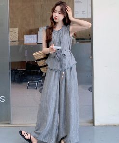 Korean Style Vest and High-Waisted Wide-Leg Pants Two-Piece Set for Women - Unique Slim-Fit Design for Summer 2025