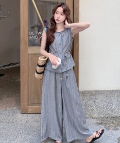 Korean Style Vest and High-Waisted Wide-Leg Pants Two-Piece Set for Women - Unique Slim-Fit Design for Summer 2025