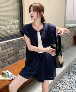 Korean Style Vest Suit for Women - 2025 Summer Retro Casual Two-Piece Set with High-Waisted Wide-Leg Shorts