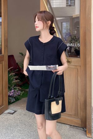 Korean Style Vest Suit for Women - 2025 Summer Retro Casual Two-Piece Set with High-Waisted Wide-Leg Shorts