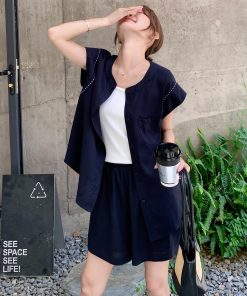 Korean Style Vest Suit for Women - 2025 Summer Retro Casual Two-Piece Set with High-Waisted Wide-Leg Shorts