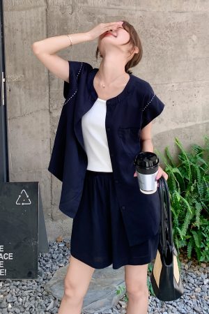 Korean Style Vest Suit for Women - 2025 Summer Retro Casual Two-Piece Set with High-Waisted Wide-Leg Shorts
