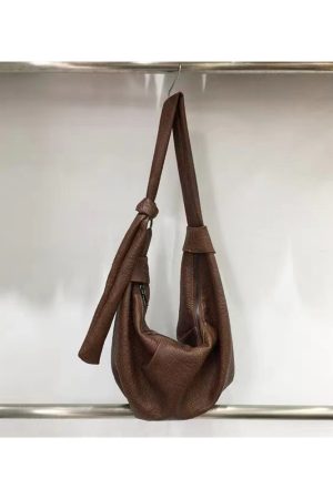 Korean Style Vintage Soft Leather Dumpling Bag - Large Capacity, Wrinkled Design, Casual Shoulder & Crossbody Bag for Effortless Style