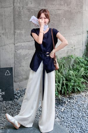 Korean Style Waist-Cinching Vest and Wide-Leg Pants Two-Piece Set for Women - Trendy Summer Fashion 2025