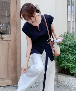 Korean Style Waist-Cinching Vest and Wide-Leg Pants Two-Piece Set for Women - Trendy Summer Fashion 2025