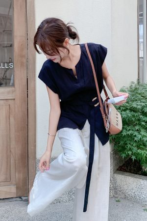Korean Style Waist-Cinching Vest and Wide-Leg Pants Two-Piece Set for Women - Trendy Summer Fashion 2025