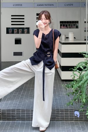 Korean Style Waist-Cinching Vest and Wide-Leg Pants Two-Piece Set for Women - Trendy Summer Fashion 2025