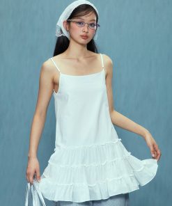 Korean Style White Camisole Dress for Women, Elegant Spring/Summer 2025 Look, Chic and Versatile Fashion Essential