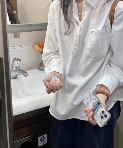 Korean-Style White Long Sleeve Polo Shirt for Women, Unique Design for Early Spring Fashion, French Chic Outfit