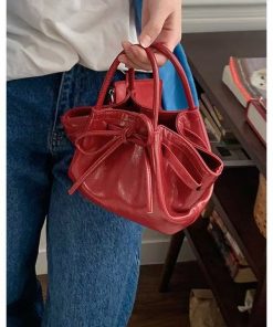 Korean Style Women's Handheld Vegetable Basket Bag, Trendy 2025 Spring/Summer Bow Bucket Crossbody Bag