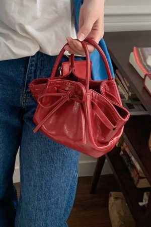 Korean Style Women's Handheld Vegetable Basket Bag, Trendy 2025 Spring/Summer Bow Bucket Crossbody Bag