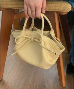 Korean Style Women's Handheld Vegetable Basket Bag, Trendy 2025 Spring/Summer Bow Bucket Crossbody Bag