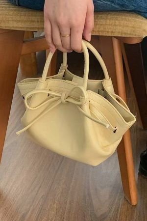 Korean Style Women's Handheld Vegetable Basket Bag, Trendy 2025 Spring/Summer Bow Bucket Crossbody Bag