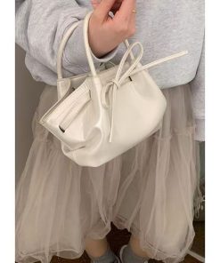 Korean Style Women's Handheld Vegetable Basket Bag, Trendy 2025 Spring/Summer Bow Bucket Crossbody Bag