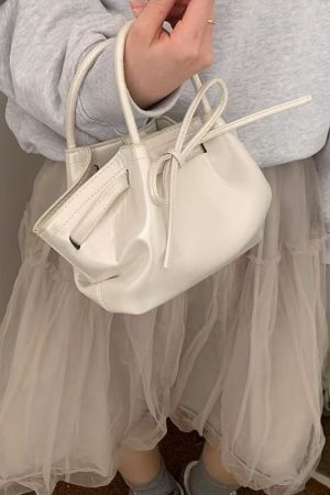Korean Style Women's Handheld Vegetable Basket Bag, Trendy 2025 Spring/Summer Bow Bucket Crossbody Bag